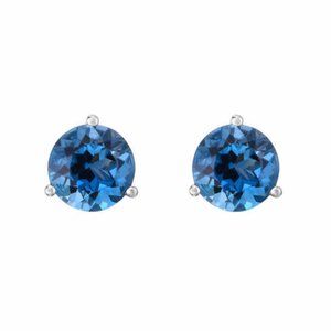 BRAND-NEW! London Blue Topaz Gemstone 14kt White Gold Stud Earrings